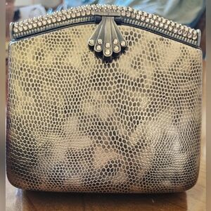 Gold Hard Case Vintage Skin Hand Bag with Rhinestones and chain strap